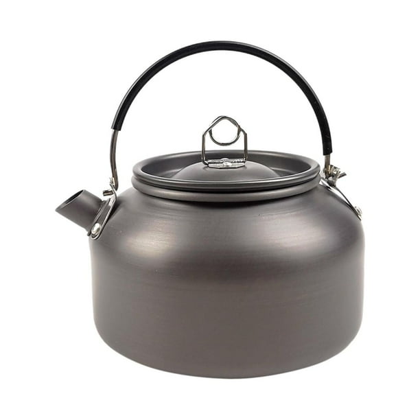 Hervidor de agua compacto de aleación de aluminio para camping, 0,8 l, para fuego abierto Mango negro