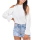 thumbnail image 1 of Blusa de manga larga con cuello de hongo y empalme irregular con hombros descubiertos informal de moda suelta para mujer Fridja hkj5442, 1 of 9