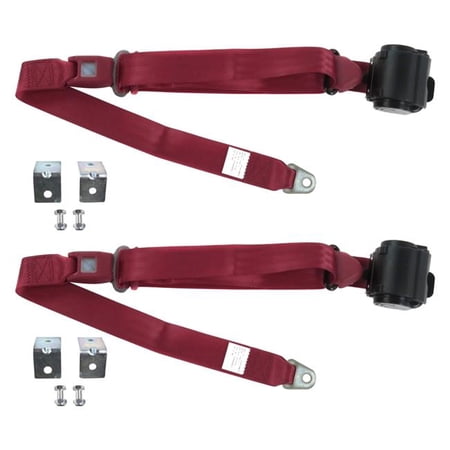 safeTboy Burgandy Retractable Bucket Seat Belt Kit for 1962-1965 Ford Fairlane Standard 3 Point - 2 Belts