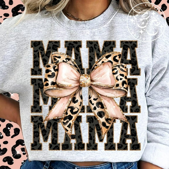 Mama T-shirt, Glitter Leopard Mama Shirt, Coquette Mama Shirt, Trendy Mama Shirt, Leopard Bow Shirt, Mama Shirt TH240505