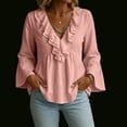 thumbnail image 6 of Mwjwdo Womens Long Sleeve Flare Cuff Ruffle V Neck Dressy Casual Textured Relaxed Fit Peplum Blouse Summer Shirts, 6 of 7