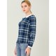thumbnail image 4 of INSPIRE CHIC Blusaa Cuadros Cuello Peter Pan Manga Abullonada En Contraste Camisa Para Mujer Azul S, 4 of 6