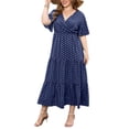 thumbnail image 1 of MAWCLOS Robe Longue pour Femmes à Manches Courtes, Robe d'Été, Grande Taille, Robes Maxi d'Été, Décontractée, Vacances, Col en V, Bleu, G, 1 of 6