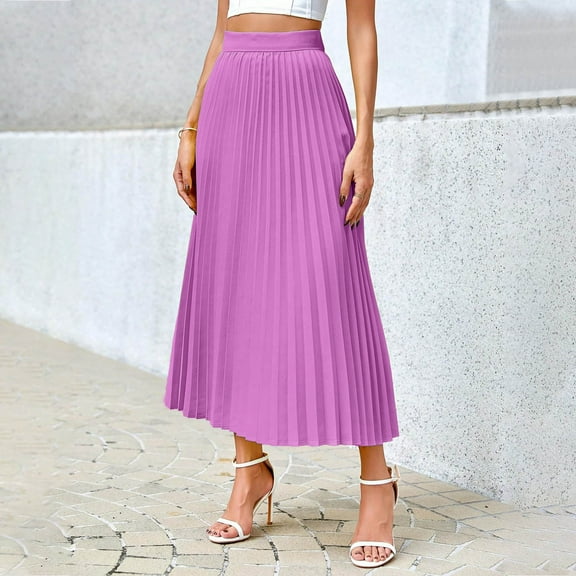 purcolt Womens Pleated Midi Skirts Elastic High Waisted Swing Skirt Work Office Casual Skirt