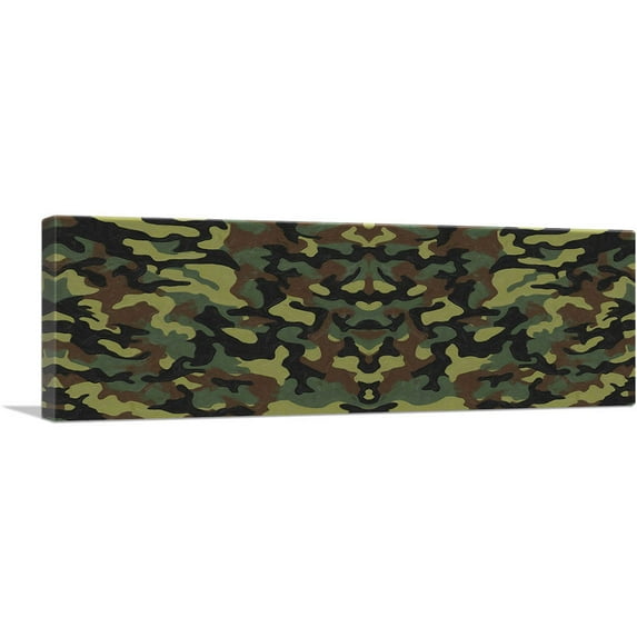ARTCANVAS Army Green Black Brown Camo Panoramic Camouflage Pattern Canvas Art Print - Size: 36" x 12" (1.50" Deep)