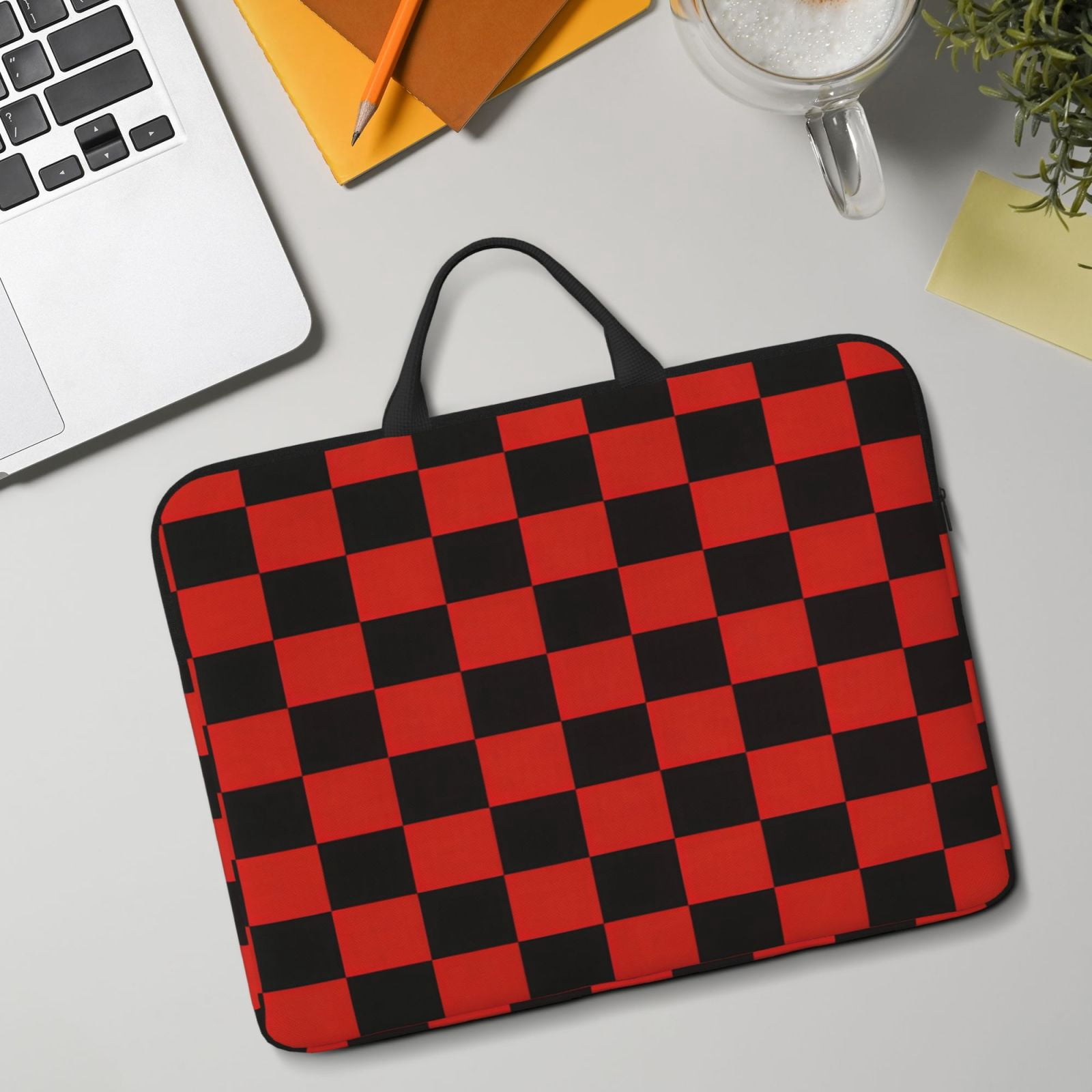 Laptop Sleeve Bag For Women Men 14inch Waterproof Durable Protective Computer Carrying Cover Handle Laptop Case Bag Red And Black Checkered Pattern (8)