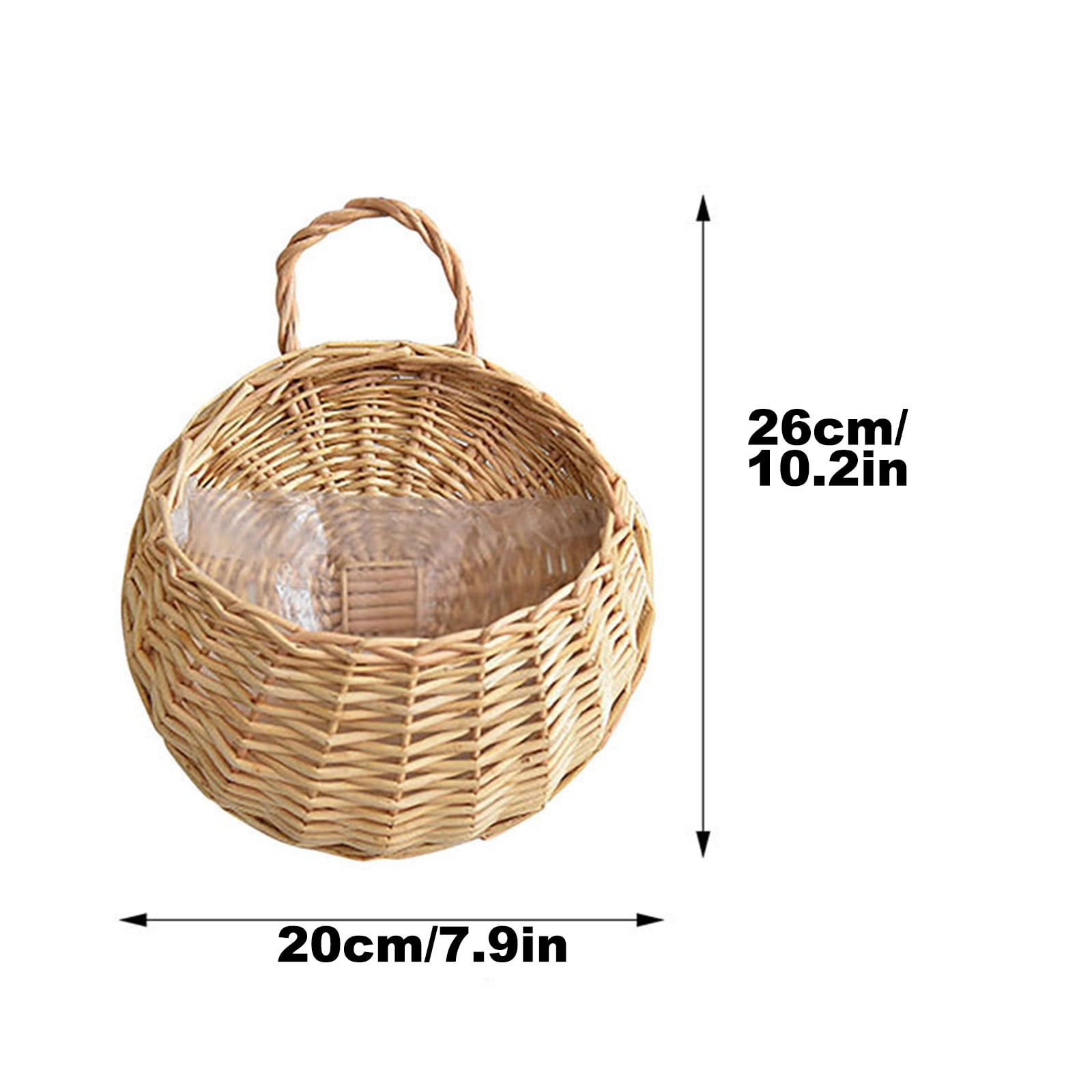 Woven Hanging Basket Wall Planter — Natural Wicker Storage Pot with Liner for Indoor Outdoor Garden Decor()