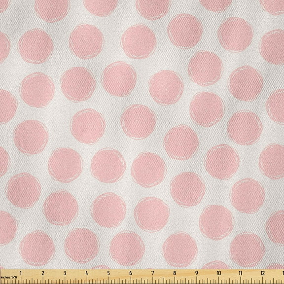 Ambesonne Retro Fabric by the Yard Microfiber, Hand Drawn Dots in Pink Art, 3 Yards, Coconut Blush