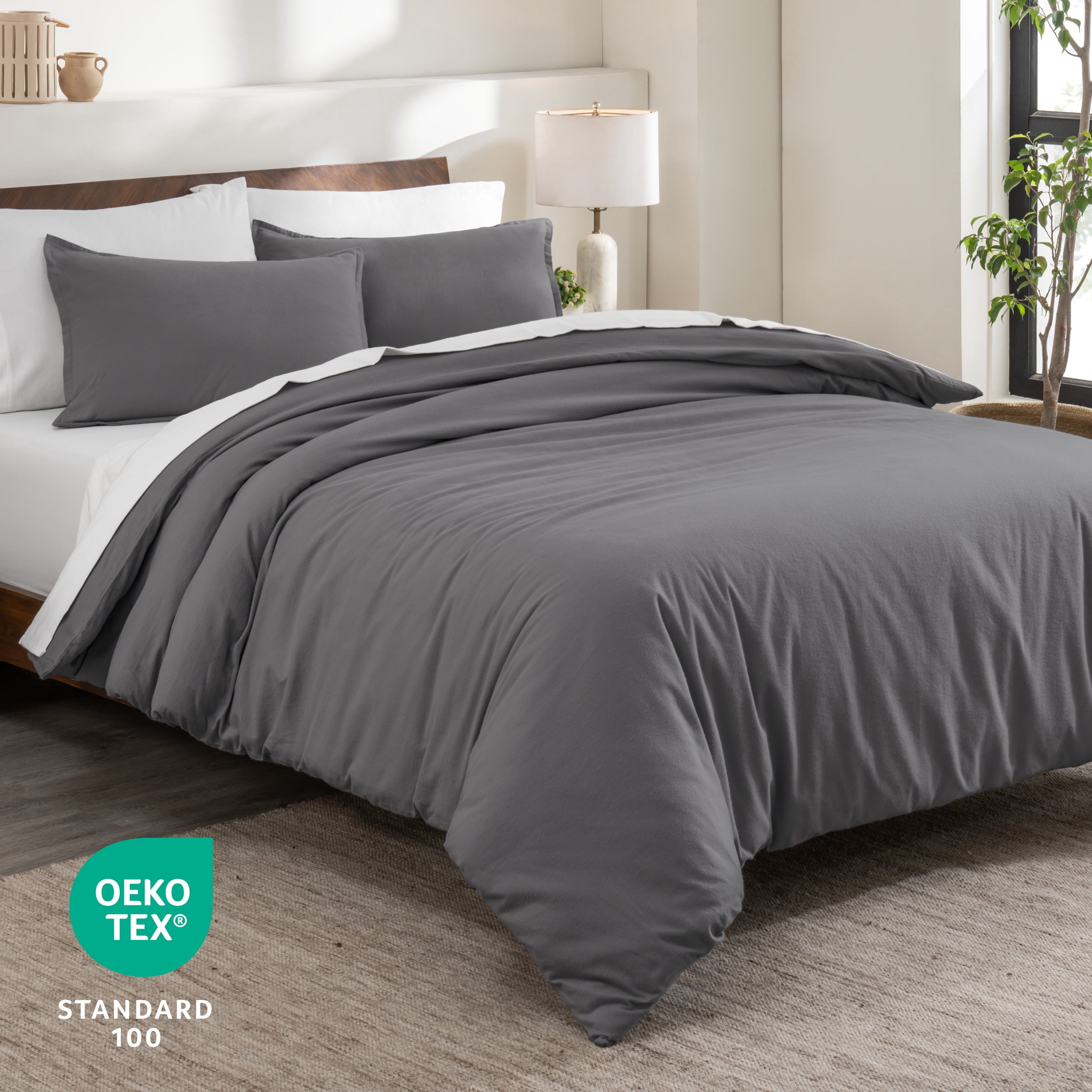 Bare Home Flannel Duvet Cover Set - 100% Flannel Cotton - Double Brushed - Queen, Gray