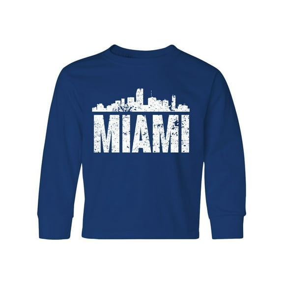 Inktastic Miami Skyline Grunge Long Sleeve Youth T-Shirt