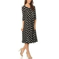 thumbnail image 2 of Women's Loose Fit Scoop Neck 3/4 Sleeve Polka Dot Patterned A-Line Midi Dress, 2 of 4