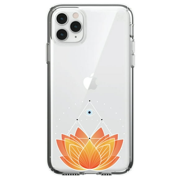 DistinctInk Clear Shockproof Hybrid Case for iPhone 13 PRO (6.1" Screen) - TPU Bumper, Acrylic Back, Tempered Glass Screen Protector - Lotus Flower and Third Eye
