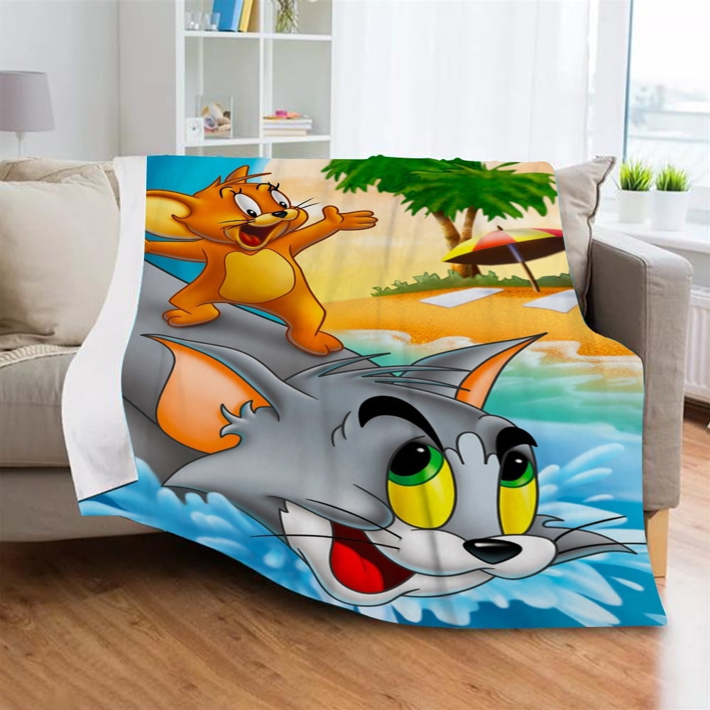 Disney Cartoon Tom and Jerry Flannel Blankets Super Soft Couch Blanket