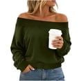 thumbnail image 2 of Neewe Women's Casual Solid Color Long Sleeve Boat Neck Off Shoulder Basic Blouse Tops Daily Outfits, 2 of 6