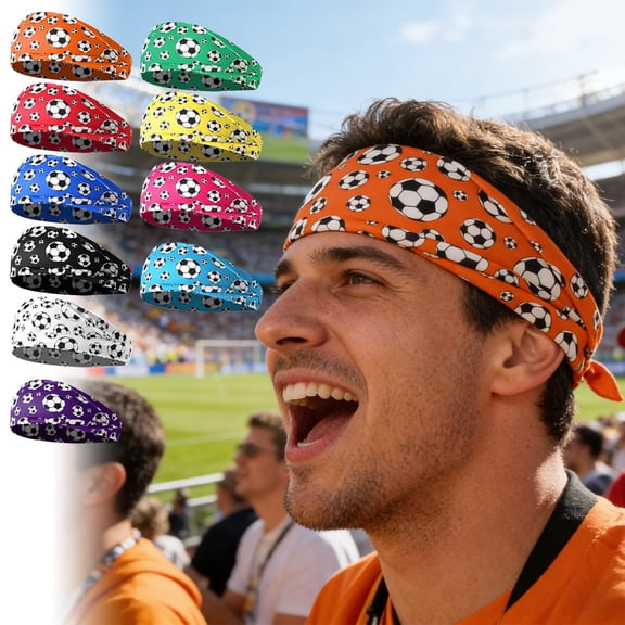 Twfbrm Sports Headbands for Men & Women, Football Prints Moisture Wicking Workout Headband, Non-Slip Breathable Sweatbands Wide Elastic Hair Bands Stretchy Unisex Hairband for Running Cycling Yoga