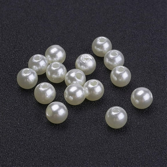 200pc Creamy White Round Chunky Imitation Loose Acrylic Pearl Beads 6mm Hole: 2mm