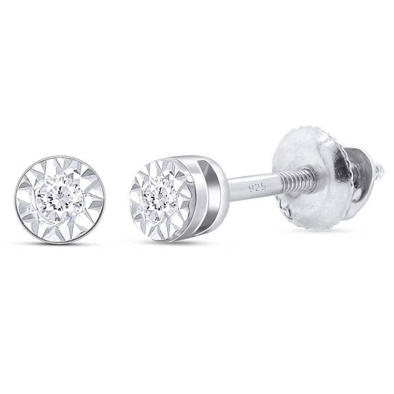 AFFY Round Cut White Natural Diamond Stud Earrings In 14K White Gold Over Sterling Silver (0.02 Ct)