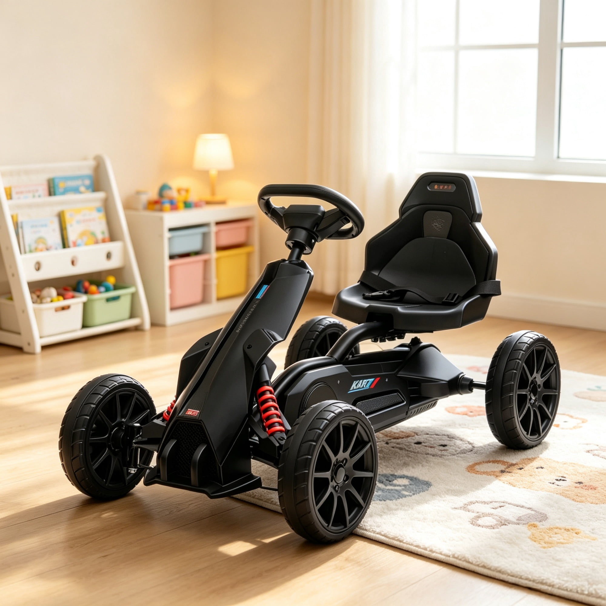 Kids Pedal Go Kart, Adjustable Seat, Durable Swing Axle, Safe Outdoor Ride-On Toy, Black