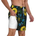 thumbnail image 3 of Picia Sunflowers And Blue Flower pattern Mens Swim Trunks with Compression Liner Stretch Beach Shorts Quick Dry with Zipper Pockets No-Chafing Board Shorts-Large, 3 of 9