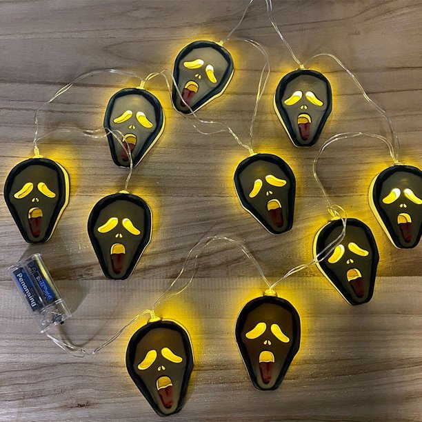 Decoración de Halloween, (Paquete de 2) 10 Luces de Cadena LED con Pilas Luces de Cadena de Halloween con Colgante de Calabaza/Fantasma/Murciélago para Fiesta de Halloween(Grinace) oso de fresa Electrónica