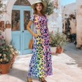 thumbnail image 3 of Psesaysky Polyester and Spandex Short Sleeve Maxi Dress for Holiday Summer Outdoor, Breathable Round Neck Casual Maxi Dress, Colorful Leopard Print Pattern, 3 of 8