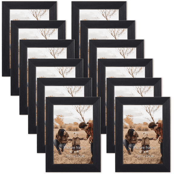 12-Pack 4x6 Black Wall Mount Photo Frames for Gallery or Tabletop