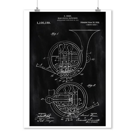 - Blackboard Patent - French Horn - Lantern Press Artwork (9x12 Art Print, Wall Decor Travel Poster)