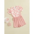 thumbnail image 4 of Musuos Toddler Girls Cute Summer Clothes Set, 6M 12M 18M 24M 3Y 4Y Short Sleeve Crew Neck Flower Print T-shirt with Solid Color Shorts, 4 of 10