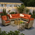 thumbnail image 3 of Ovios 10 Pieces Outdoor Patio Furniture All-Weather Wicker Sectional Conversation Set with Swivel Chairs & Solar Coffee Table, Orange Red, 3 of 11