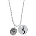 thumbnail image 1 of Delight Jewelry Silvertone Snake Wrapped Around Spinner Silvertone Script Initial Disc - J - Charm Necklace, 20"+3", 1 of 4