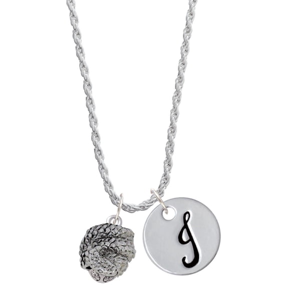 Delight Jewelry Silvertone Snake Wrapped Around Spinner Silvertone Script Initial Disc - J - Charm Necklace, 20"+3"