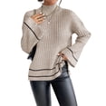 thumbnail image 2 of Women'S Long Sleeve High Neck Sweater Casual Loose Sweater Split Ribbed Knit Pullover Tops Color XS, 2 of 10