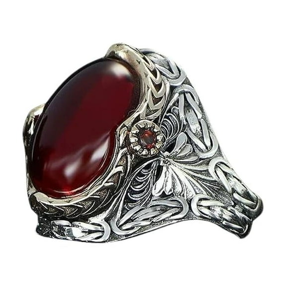 Zircon Ring-925k Unisex Silver Jewelry-Vintage Gemstone Ring-Gift for Him and Her-925k Turkish Handmade Sterling Silver Red Zircon Ring