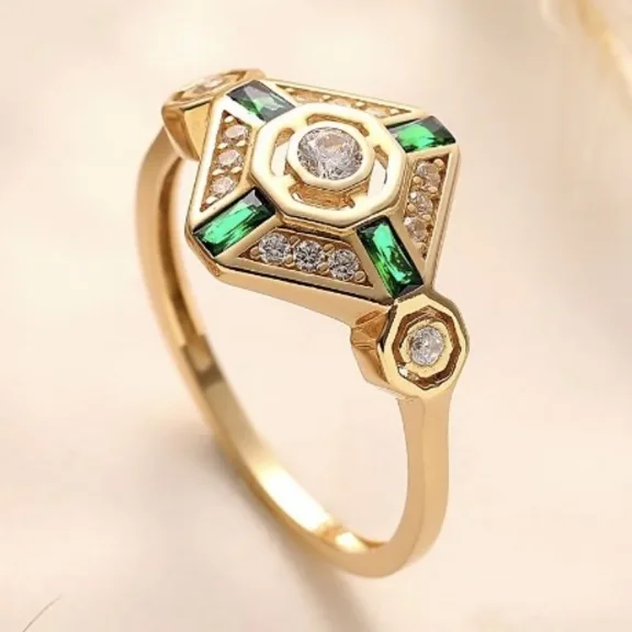 New Court Style Emerald Ring, Fashion Square Creative Temperament Jewelry