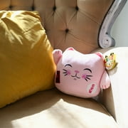 Lucky Cat Official 8 Plush, Cute Stuffed Animal MANEKI NEKO Anime Plush Waving Cat, PINK Color Cat Plush, Plushie Lucky Cat Waving Arm Stuffies. Japanese Decor Kawaii Plushies.