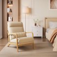 thumbnail image 5 of Noelse Accent Chair Mid-Century Modern Chair with Pillow Linen Fabric Upholstered Lounge Arm Chair with Solid Wood Frame for Living Room, Bedroom, Balcony, Beige, 5 of 12