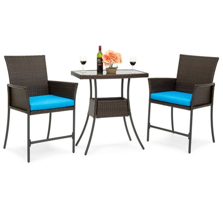 Best Choice Products 3-Piece Patio Wicker Bistro Set w/ Glass (Best Rated Patio Doors)