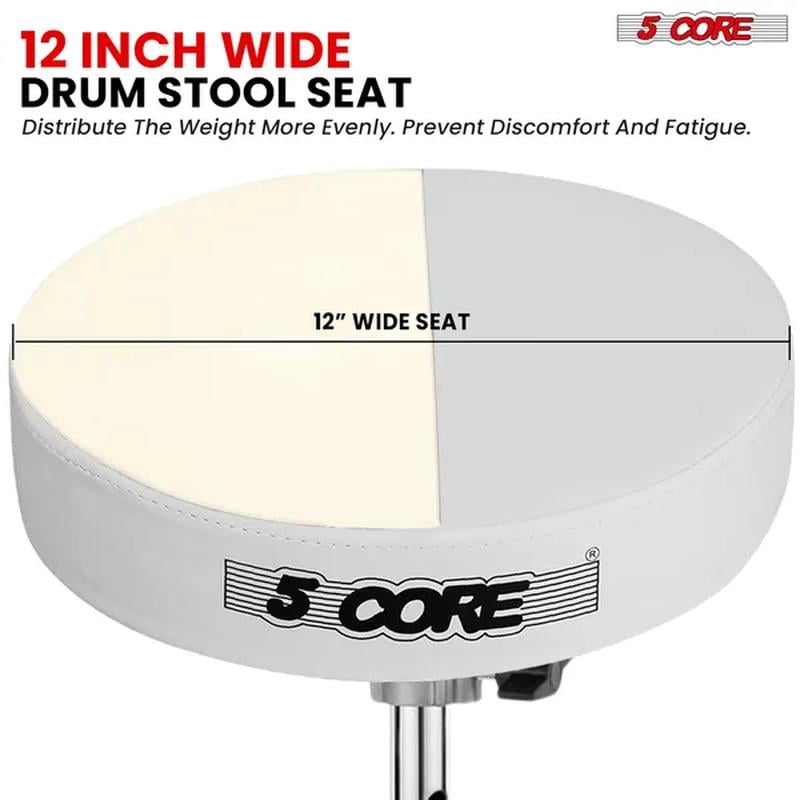 5 Core Drum Throne 3 Inch Thick Padded Comfortable Guitar Stool Double Braced Drummer Chair Height Adjustable Musician Seat White - DS BLKCH WH