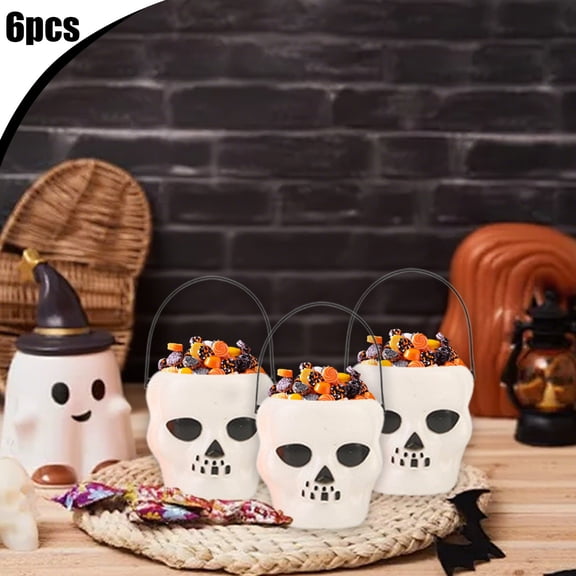 Hyknon 6 PCS Mini Halloween Candy Holder, Portable Spooky Pumpkin Jack-o-Lantern Face Pumpkin Ghost Basket Bucket, Candy Snack Gifts Storage Bucket for Trick-or-Treat Party Decor 1.6"×4.3", White