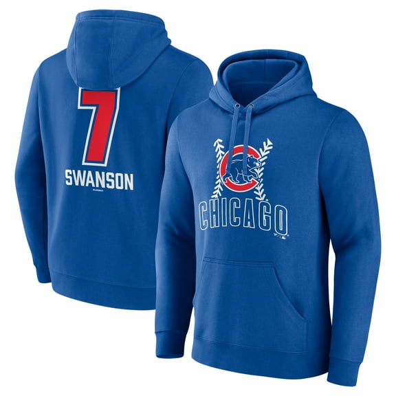 Men's Dansby Swanson Royal Chicago Cubs Fastball Player Name & Number Pullover Hoodie