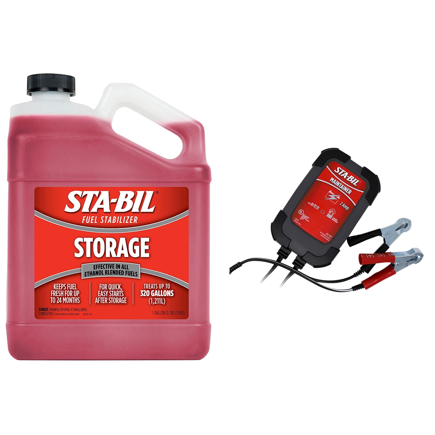 STABIL Gasoline Storage Fuel Stabilizer + 2 Amp Battery Maintainer