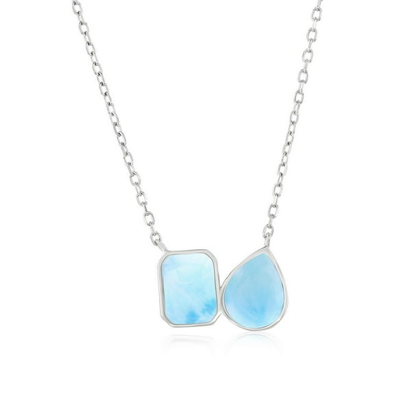 TheJewelryHut Designer Sterling Silver; Rectangle & Pearshaped Larimar Necklace