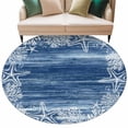 thumbnail image 2 of Sea Stars Round Living Room Rugs 7 ft, Summer Beach Sea Star Coral Navy Blue Texture Washable Area Rug with Non-Slip Sturdy Edge Binding Round Carpet for Kitchen Office Bedroom, 2 of 9