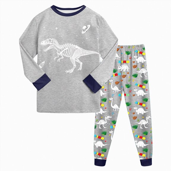 Leey-World Girls Pajamas Size 8 Cotton Boys Pajamas Size 10-12 Cotton Kids & Toddler Boys Long Sleeve Top and Pants Sleepwear Cotton 2 Piece Pajama Set(Grey,3-4 Years)