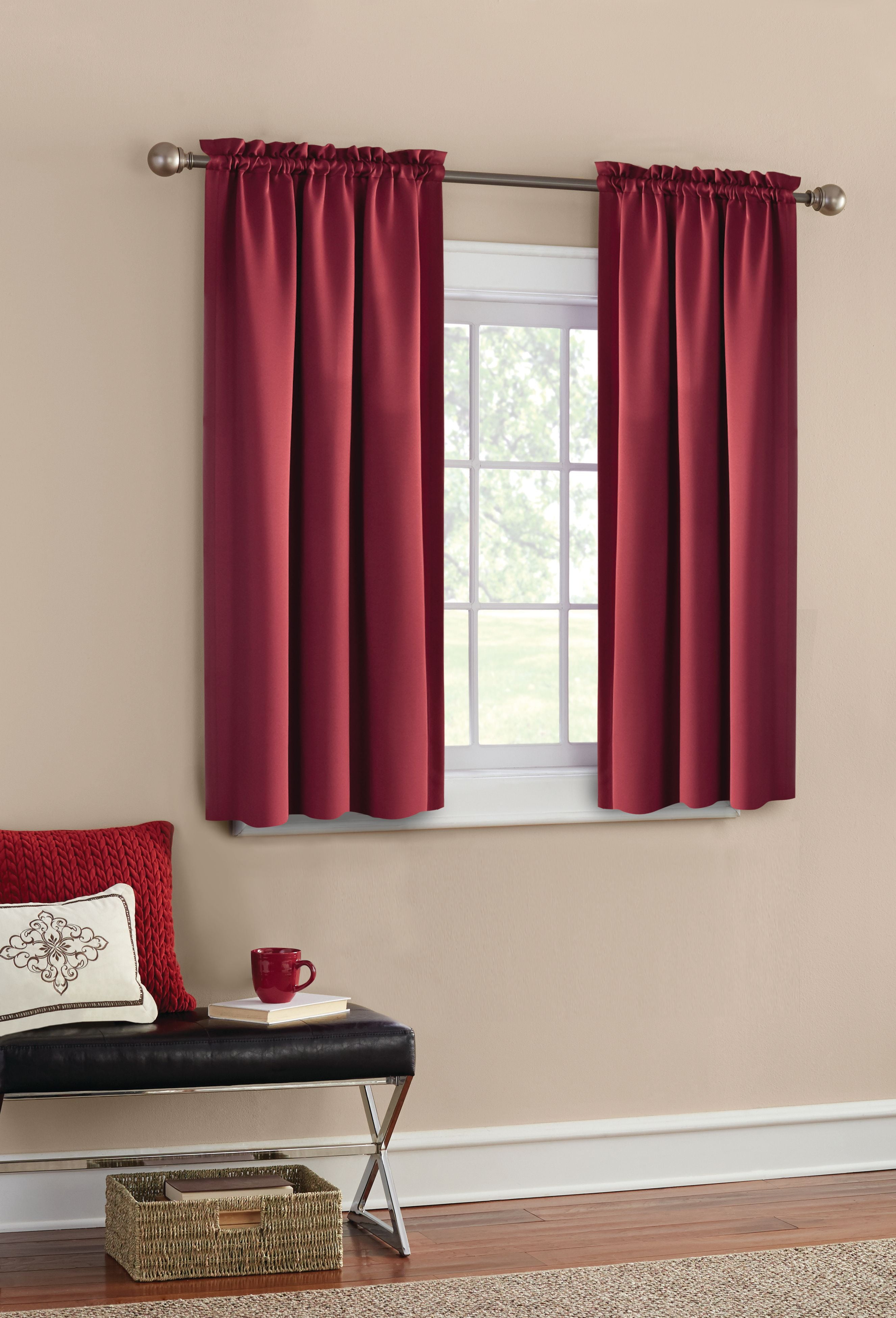 Mainstays Solid Color Room Darkening Rod Pocket Curtain Panel, Set of 2