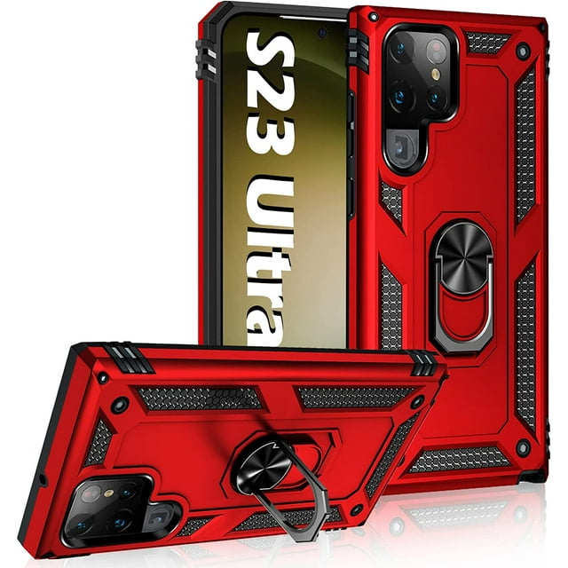 Étui Classique avec Béquille pour Samsung Galaxy S23 Ultra, Support Anneau de Caméra Intégré Ajustable, Protection de Qualité Militaire, Étui Arrière en Acrylique Résistant aux Rayures pour Samsung S23 Ultra