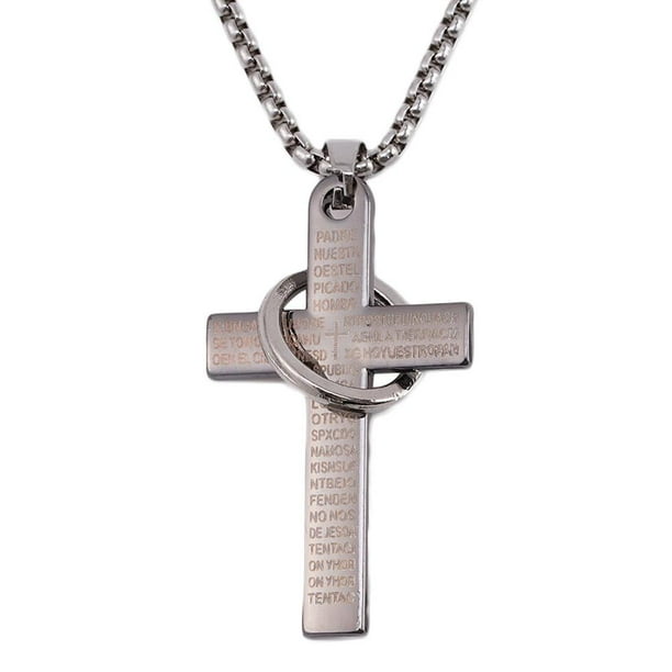 EZLIFE Collar con colgante de cruz cristiana retro de titanio con una sola escritura GX Biblia E8T4
