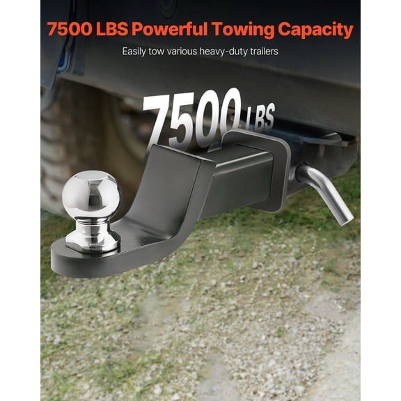 7500 lbs Capacity 2" Receiver Hitch Ball Mount - 2" Drop - Universal Fit, Black