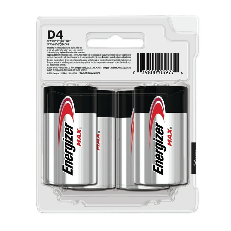 Energizer MAX D Cell Alkaline Batteries, 4 Pack