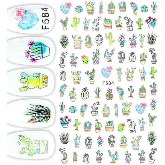 Cactus and potted succulent plant variety nail art stickers, pretty